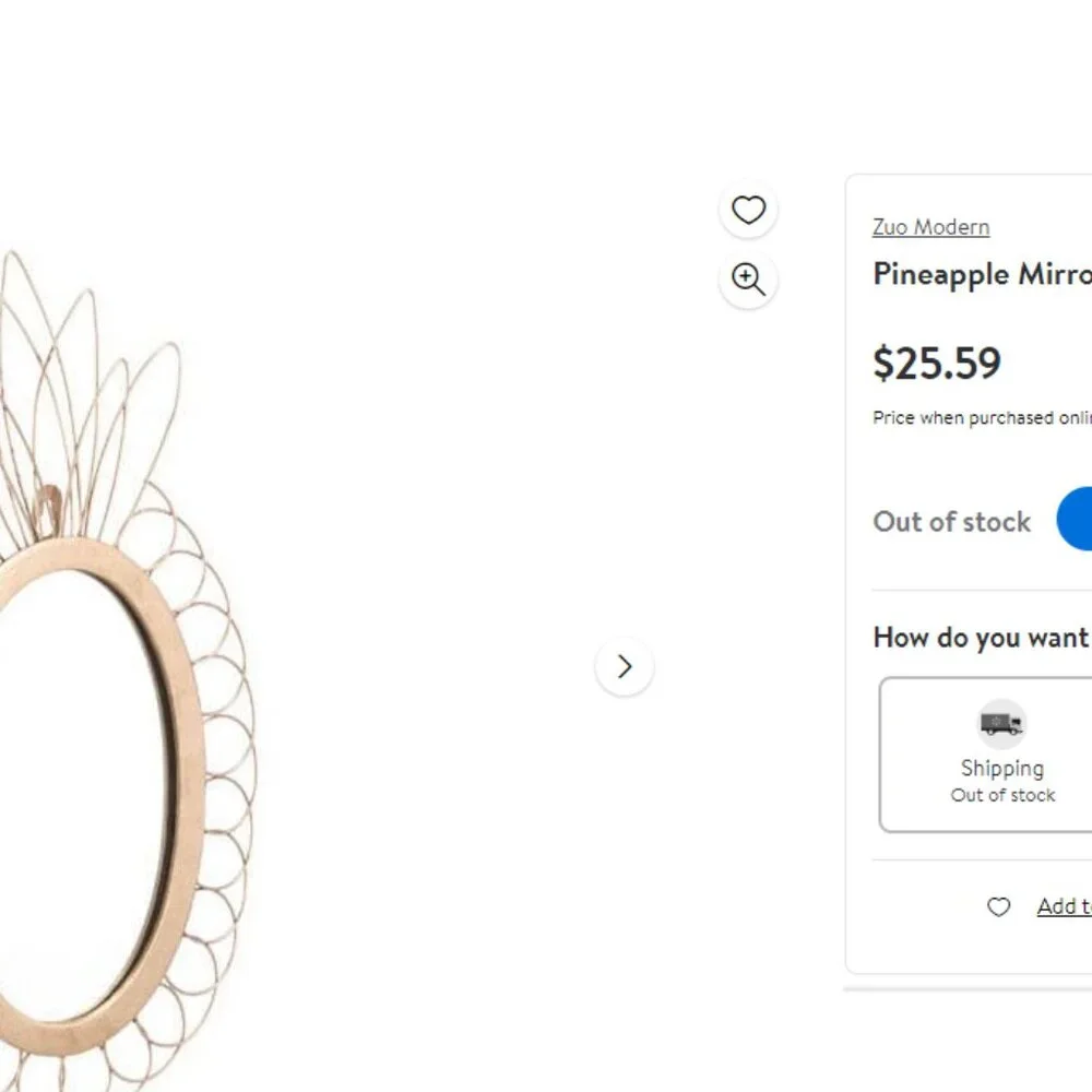 Set of 2 BRAND NEW IN BOX Gold Tone Pineapple Wall Mirrors Boho Jungalow Decor